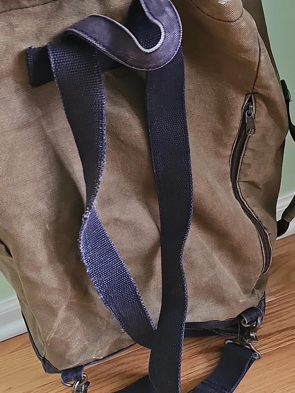 G.H. Bass & Co. Men's Olive Canvas Duffel Backpack with Navy Trim